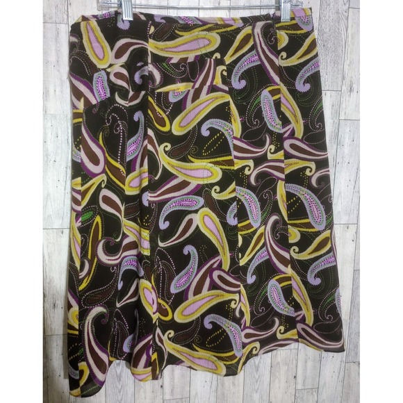 i.e. 100% Silk A-Line Midi Skirt Paisley Boho Retro Vibe Fall Flowy Y2K Size 12 - Picture 1 of 4